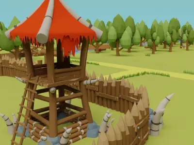 Goblins miner camp - mobile game scene Low-poly 3D model