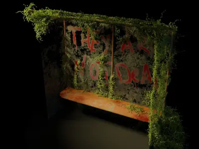 Postapocalypse Bus Stop Low-poly 3D model