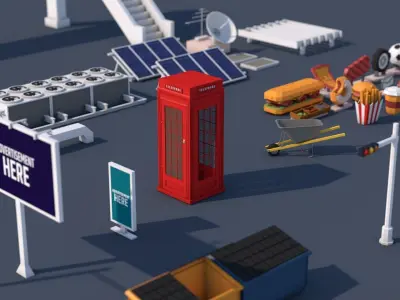 Roads  Rooftop  Street Elements 3 in 1 Low-poly 3D model