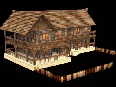 Medieval Farmhouse Low Poly Model Low-poly 3D model