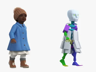  Little Black Girl Light Skin Autumn Clothes Fur Rigged 