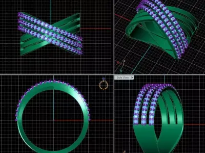 Diamond 3 bend strip ring Free 3D print model