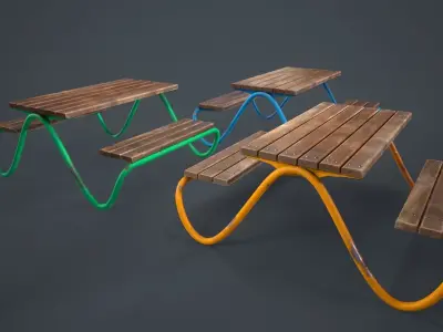 HVILAN picnic table PBR Game Ready Low-poly 3D model Low-poly 3D model