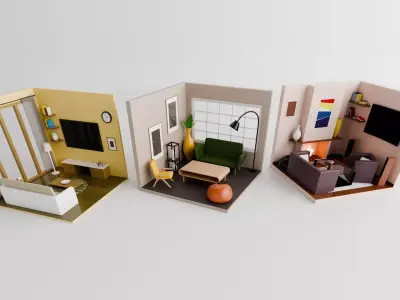 Modern Living Room 3D Model Pack Free low-poly 3D model