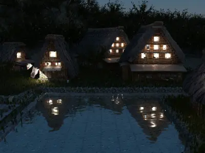 Shirakawago Village Set Low-poly 3D model