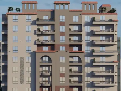 Modern Mediterranean-Style Residential Building 3D Model 3D model