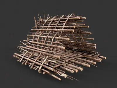 Primitive Wood Stick Jungle Shelter 1 Low-poly 3D model