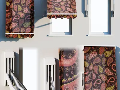 Sunblind three checkered window awnings 3D model