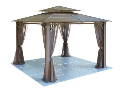Gazebo outdoor with curtains 3D model