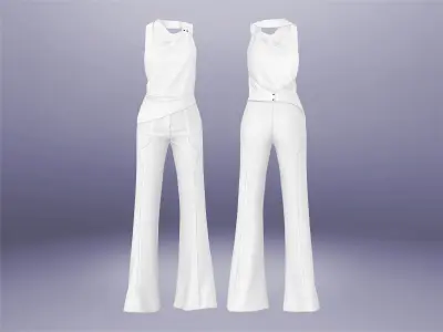White Pants Sleeveless Pinned Cowl Neck Outfit Low-poly 3D model