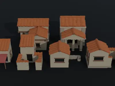 Cartoon ancient rome buildings Polygonal Style Low-poly 3D model