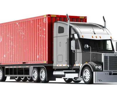  Detailed Long Hood Container Truck 