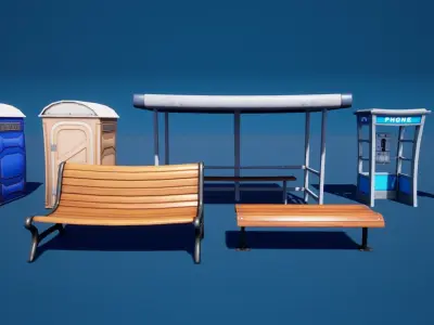 City Street Props Stylized Low-poly 3D model