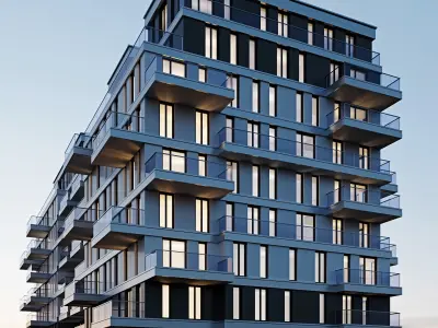 Modern residential building 10 night  3D model