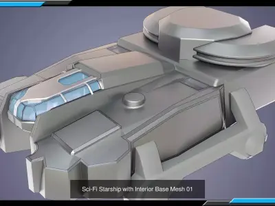 Stylized SciFi Starships with Interiors  3D Model Pack