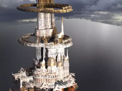 Ringed Tower Island City 3D model