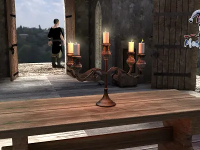 Medieval Forged Chandelier Table 3D model