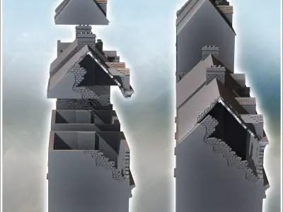 Set of damaged modern multi-story buildings with ground-floor sh 3D print model purchase