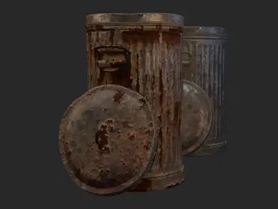 Metal trash can  Low-poly 3D model