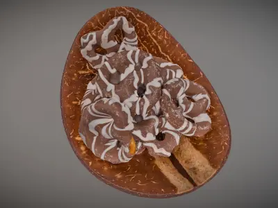 Chocolate Covered Pretzels in Coconut Bowl 3D model