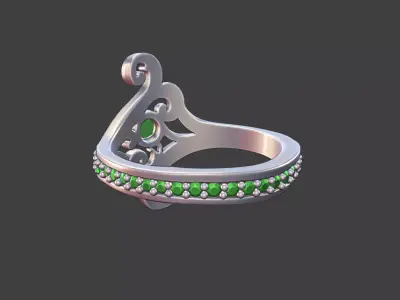 Pave Ladies Ring With Spiral Details Silver Jewelry 3D Model 3D print model