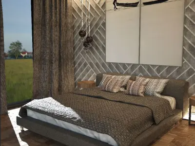 Bedroom modern with walls and wooden floors 3D model