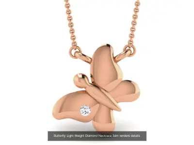 4 Butterfly Light Weight Diamond Necklace 3dm renders details 3D Model Pack