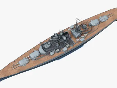  WWII Battleship with Light-Blue Lower Hull Camouflage Gray-Blue Simplified 