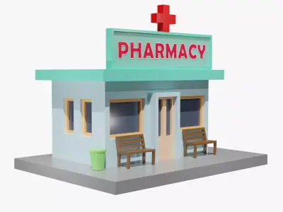 Low Poly Pharmacy - 0068 Low-poly 3D model