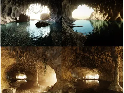 4 Caves with Water Collection - Cavern Environments with Pools 3D Model Pack