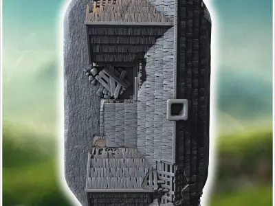 Single-story wooden house with broken windows damaged walls and  3D print model