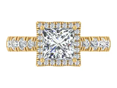 Princess-Cut Halo Diamond Engagement Ring  3D print model