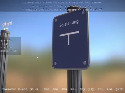 Hinweisschild Soleleitung mit Pfosten und Rahmen Low-poly 3D model
