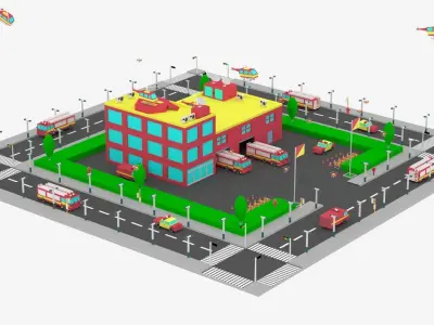 Cartoon City Fire Station 3D model
