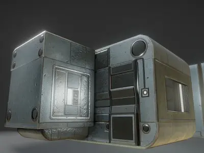 Futuristic Living Module Old Metal Version Low-poly 3D model