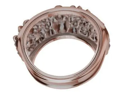 Ring multiple skulls mens silver band biker Hollow Jewelry 3D print model