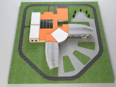 School building on grass 3D model