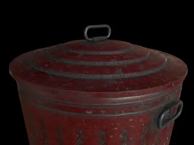 Old Red Trashcan Low-poly 3D model