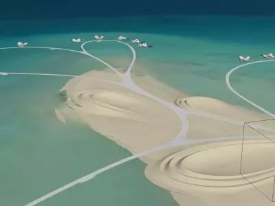 Sculpted Coastal Dune Landscape with Seafront Walkways 3D model