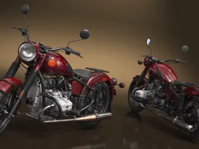  Retro Ural M70 Motorbike Maroon Rigged 