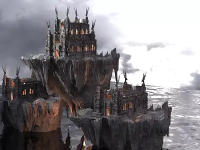 Floating Mountain and Medieval castle 2 versions 3D model