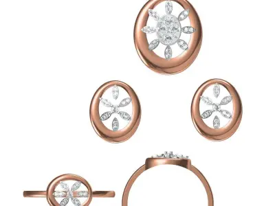 Light Minimalist Diamond Ring Earrings Pendant Set 3D print model