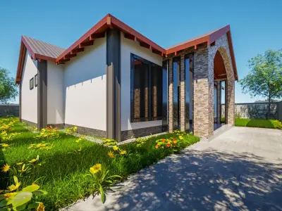 Bungalow Interior And Exterior Low-poly 3D model