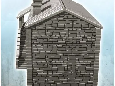 House in exposed stone with access stairs and tiled roof 20 - Wo 3D print model
