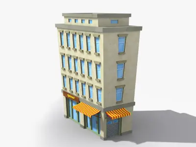 Cartoon Building x9 Low-poly 3D model