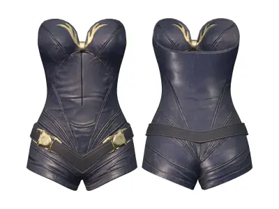 Navy Leather Cropped Jacket Strapless Shorts Dress Outfit Low-poly 3D model