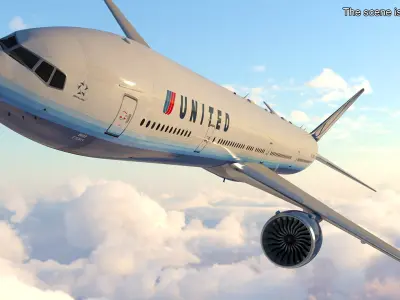  Boeing 777 United Airlines Rigged for Cinema 4D 