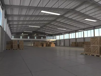 Warehouse with pallets and boxes Low-poly 3D model