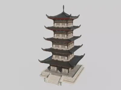 Ancient Asian Architectural Pagodas 3D model