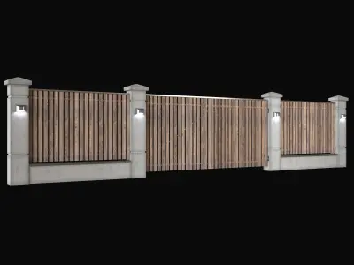 Wooden fence with gate 3D model